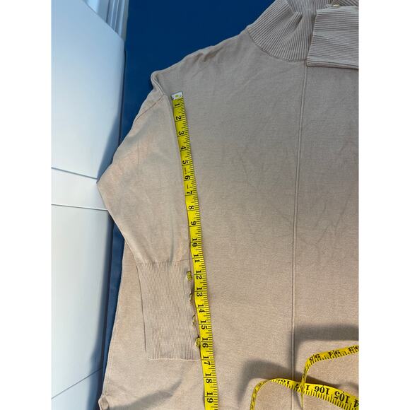 Anne Klein Tan Mock Neck Sweater Gold Button Detail Side Slits Large - Picture 9 of 10